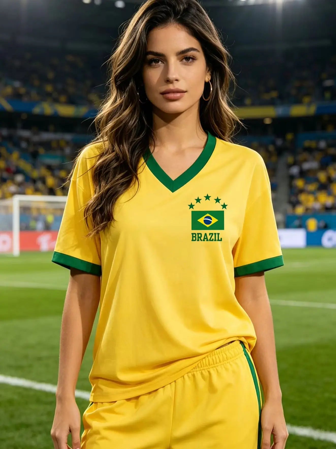 Women's Brazil National Team Aesthetic Jersey T-Shirt, Sporty Graphic Print