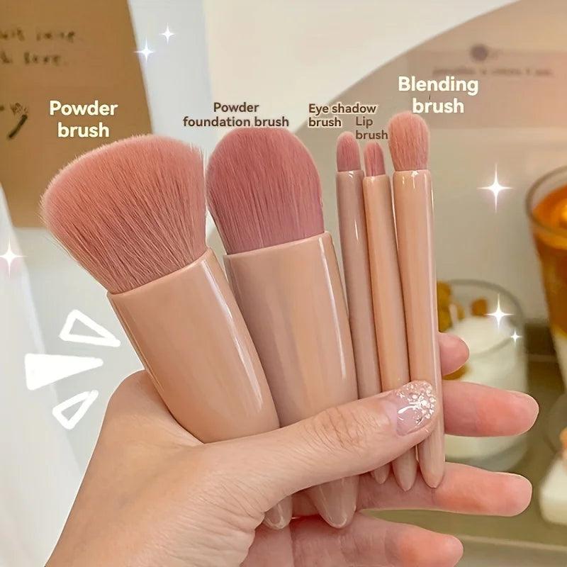 5Pcs Portable Makeup Brush Set With Mirror - Foldable Travel Kit ,Mini Makeup Brush Set Travel Makeup Brush Set - MANDOTOS