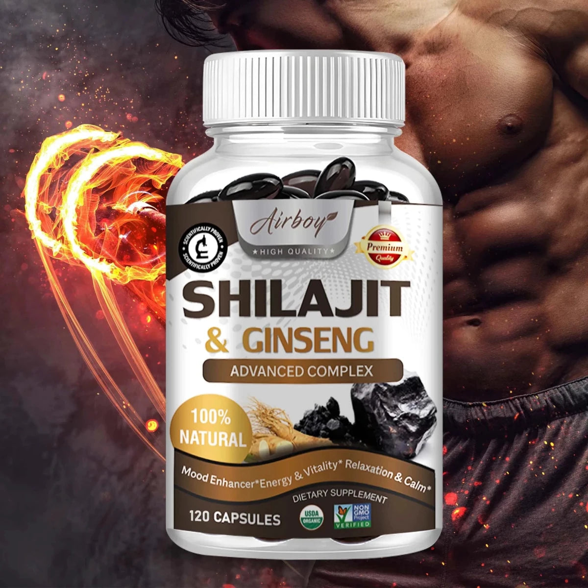 Shilajit & Ginseng Supplement - Provides Energy and Endurance, Enhances Brain & Memory, Immune Support - 120 Capsules MANDOTOS