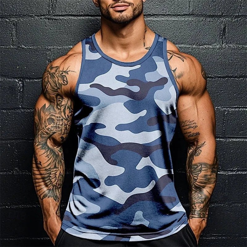 Summer Men Classic Camo Print Fitness Tank Top Gym Sports Loose Breathable Soft Sleeveless Top Fashion Simple Men's Vest Tee MANDOTOS