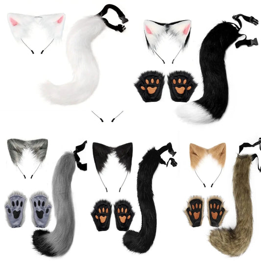 Halloween Fox Tail & Ears Set - Cosplay Costume with Paw Gloves - MANDOTOS