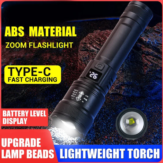 High Strong Power Led Flashlights 2000LM Tactical Torch with Display Light USB Charging Camping Fishing Emergency Zoom Lantern