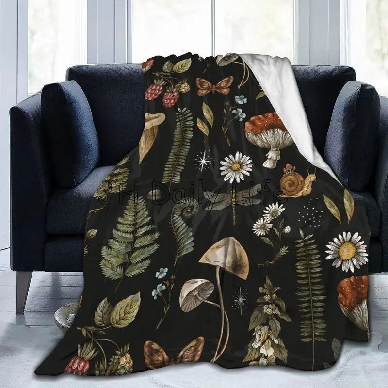 Mushroom Paradise Throw Blanket – Soft, Warm, & Cozy - MANDOTOS