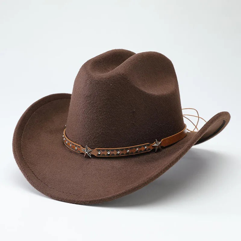 New denim hats for men and women, Western cowboy hats, five pointed star belt hats, soft woolen hats