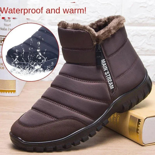 Winter men's snow boots, double zippered waterproof shoes rain boots fishing Winter Warm Boots men's boots - MANDOTOS