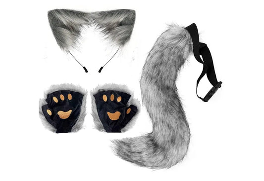 Halloween Party Fox Tail Fox Ears Set Plus Cute Paw Gloves Cosplay Animation Exhibition Character Handmade Plush Props - MANDOTOS