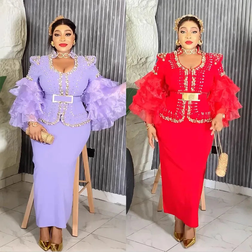 Customized Elegant Dress Women for Wedding Party Summer Autumn African V-neck Long Sleeve Evening Long Maxi Dress Gowns Africa C