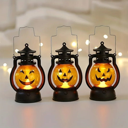 Halloween Hanging Pumpkin Lantern Light LED Ghost Lamp Candle Light Retro Small Oil Lamp Christmas Party Home Decor Horror Props - MANDOTOS