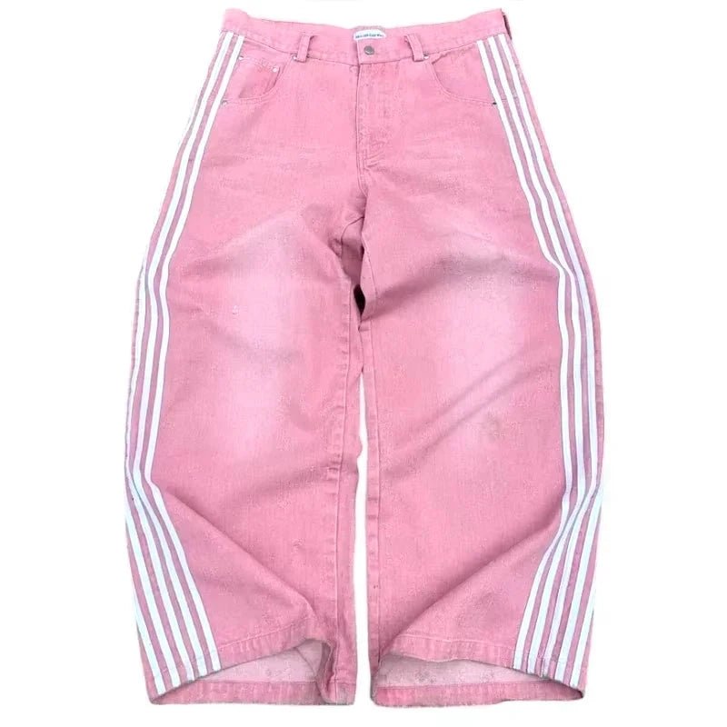 Y2K Baggy Jeans High Quality Embroidered Striped Harajuku Sweatpants Men Women Hip Hop Streetwear Casual Mopping Wide Leg Denim MANDOTOS