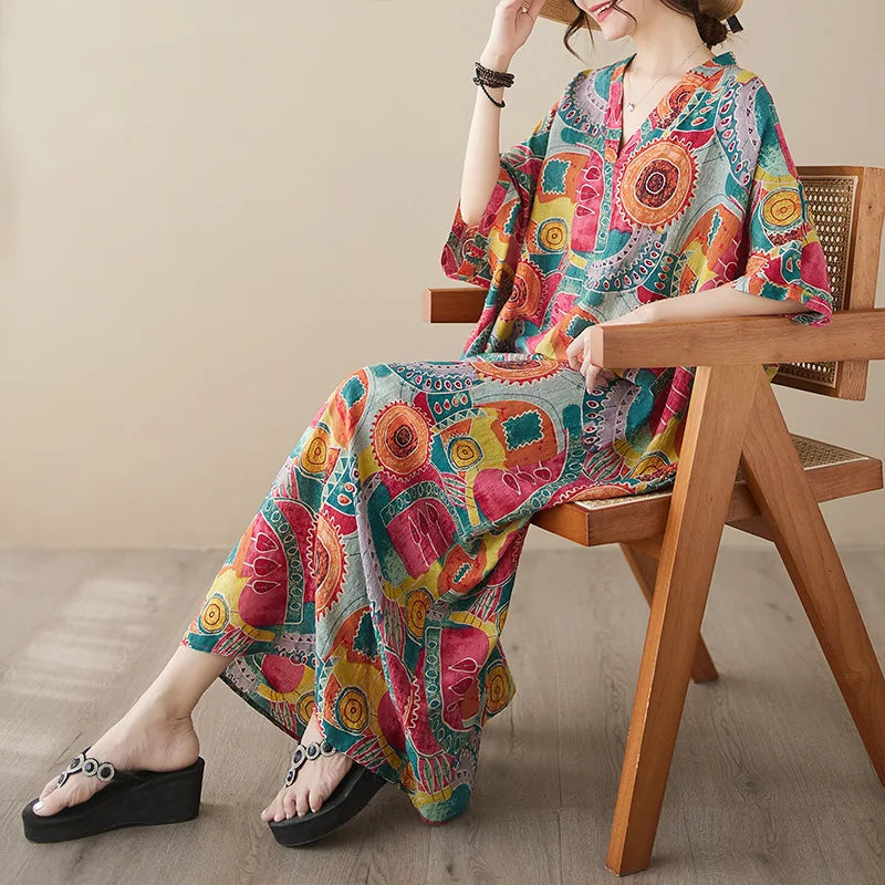 Summer Dress for Women Clothing Streetwear Ethnic Style Bohemian Beach Vintage Clothes Casual Fashion Harajuku Loose Streetwear