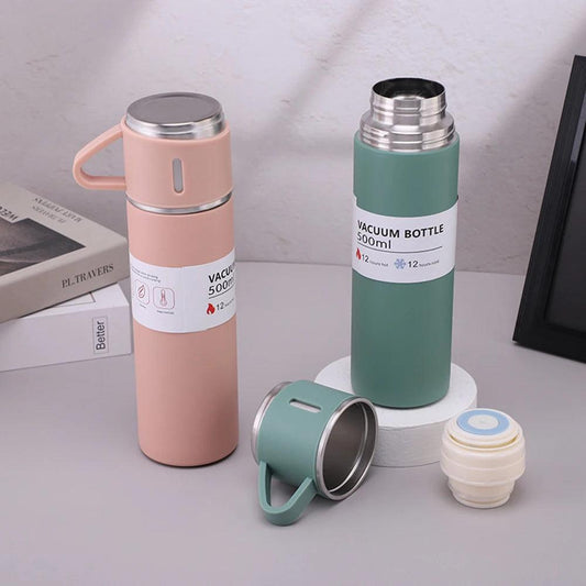 One Cup Three Lid Thermos Cup Set 304 Stainless Steel Handle Lid Gift Cup Men's And Women's Portable Gift Box Set MANDOTOS