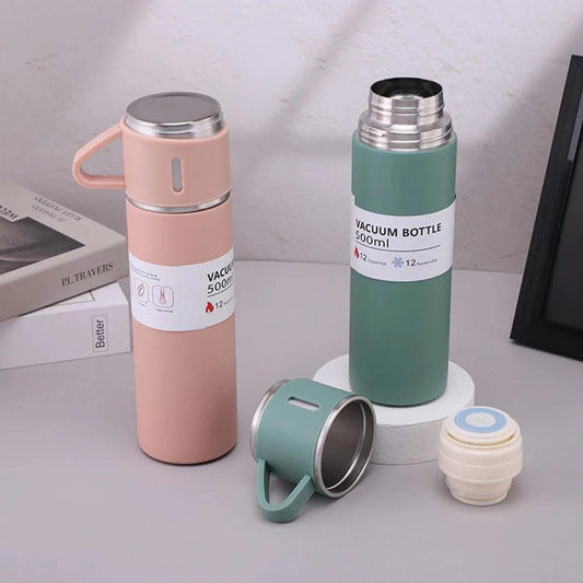One Cup Three Lid Thermos Cup Set 304 Stainless Steel Handle Lid Gift Cup Men's And Women's Portable Gift Box Set MANDOTOS