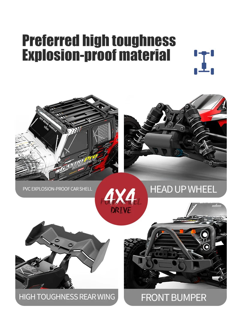 Teeggi 16101 /16102 PRO 1:16 High Speed RC Car With LED Light Drift 70KM/H 4WD RC Off-Road Car Monster Truck Toy For Kid Gifts - MANDOTOS