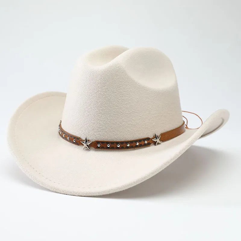 New denim hats for men and women, Western cowboy hats, five pointed star belt hats, soft woolen hats