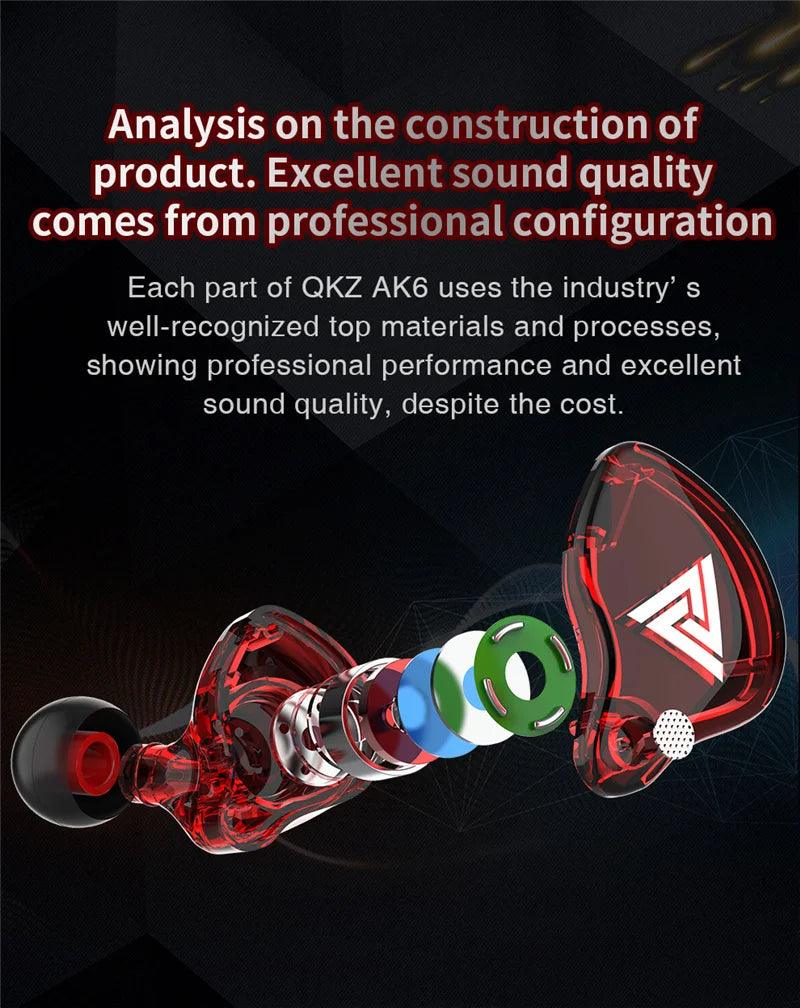 Original QKZ AK6 Copper Driver HiFi Wired Earphones 3.5MM Race Sport Headphones Bass Stereo Headset Music Earbuds In Ear With Microphone - MANDOTOS