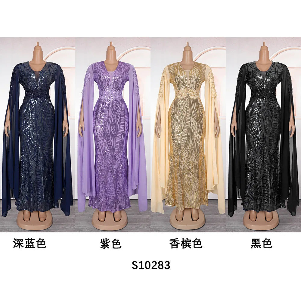 Customized Elegant Dress Women for Wedding Party Summer Autumn African V-neck Long Sleeve Evening Long Maxi Dress Gowns Africa C