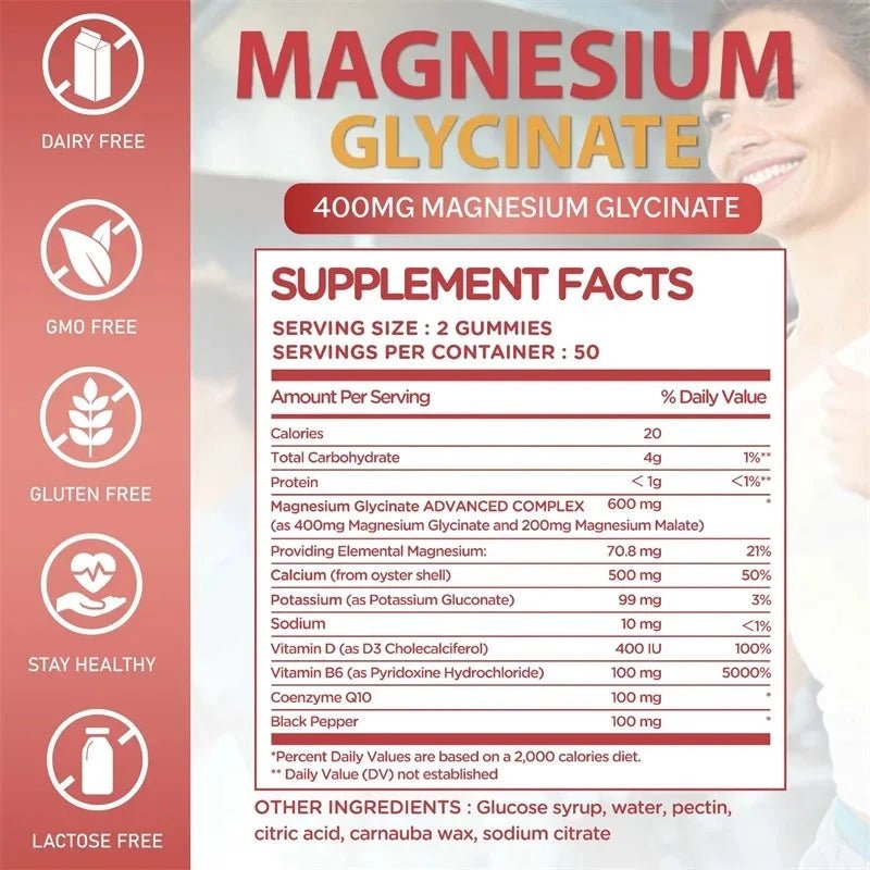 Magnesium Glycinate Gummies - Calm, Relieves Stress, Promotes Sleep, Support Memory, Concentration & Muscle Spasms - 120pcs MANDOTOS