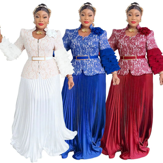 Customized Elegant Dress Women for Wedding Party Summer Autumn African V-neck Long Sleeve Evening Long Maxi Dress Gowns Africa C