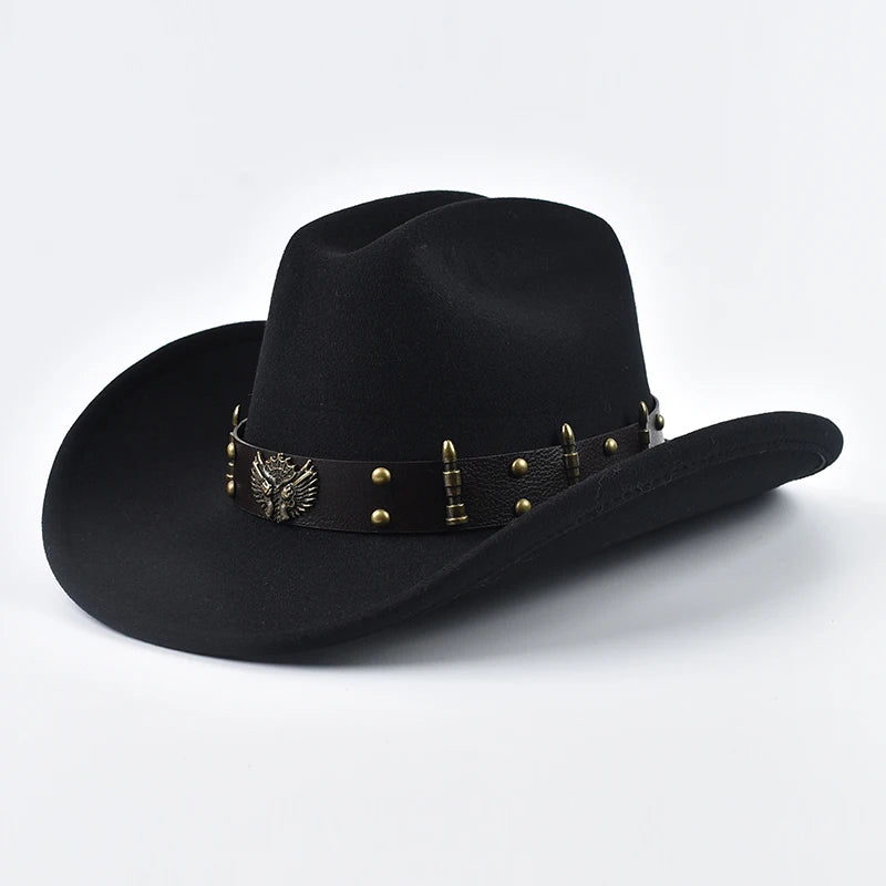 Men Women Western Cowboy Hat with Leather Vintage Big-edge Gentleman Cowgirl Hat Cloche Church Caps