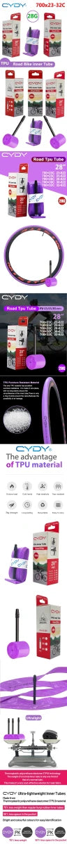 28g CYDY Road Bicycle TPU Inner Tube 700x23C 25C 26C 27C 28C 30C 32C Cycling Bike Tires Camera tyre 700C pneu aro French Valve MANDOTOS