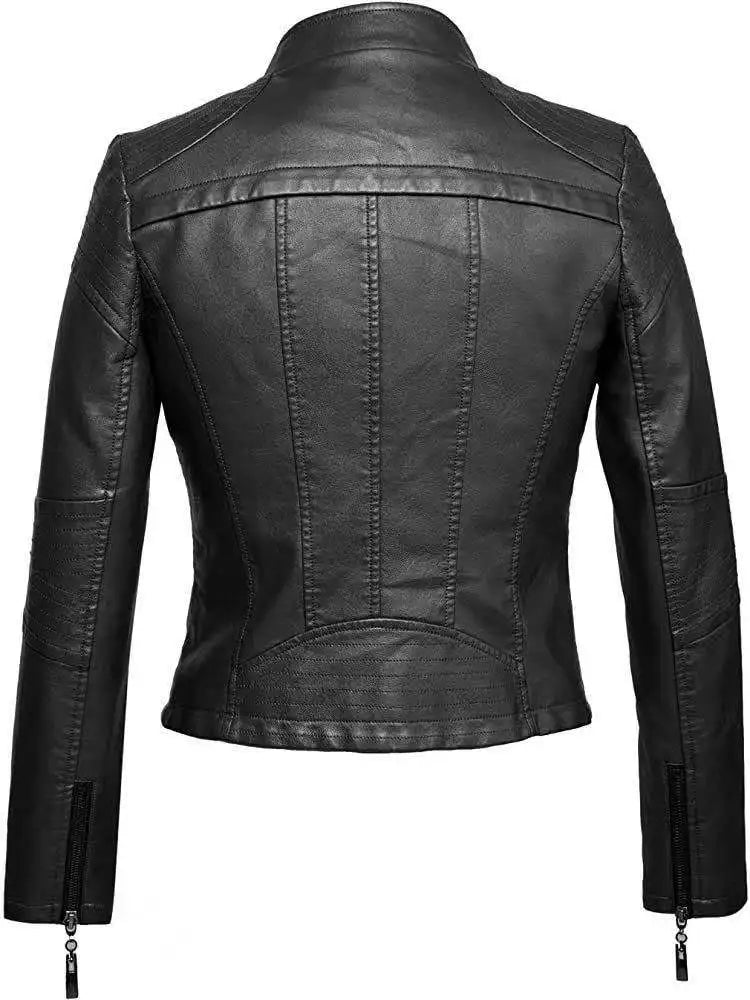 Women's Leather Jacket European and American Fashion Motorcycle Slim Short Leather Jacket Zipper