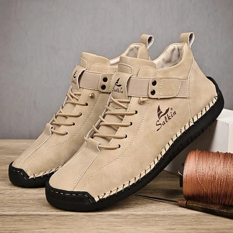 New 2025 Handmade Leather Casual Men Shoes Design Sneakers Man Breathable Leather Shoes Men Ankle Boots Outdoor MANDOTOS