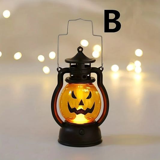 Halloween Hanging Pumpkin Lantern Light LED Ghost Lamp Candle Light Retro Small Oil Lamp Christmas Party Home Decor Horror Props - MANDOTOS