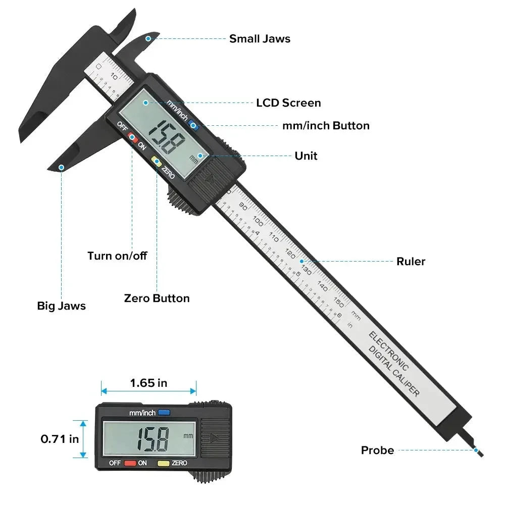 150mm 100mm Electronic Digital Caliper Carbon Fiber Dial Vernier Caliper Gauge Micrometer Measuring Tool Digital Ruler MANDOTOS