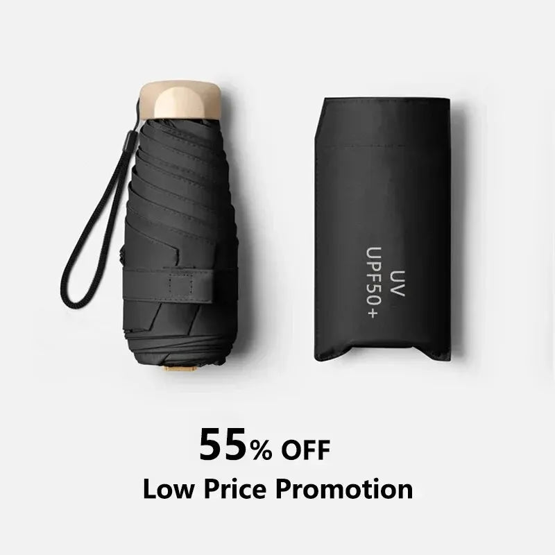 1Pc 55% Off Mini Sun Umbrella Pocket Rain Umbrella Vinyl Folding UV Ultraviolet Protection Sun Shade Pocket Parasol Capsule - MANDOTOS