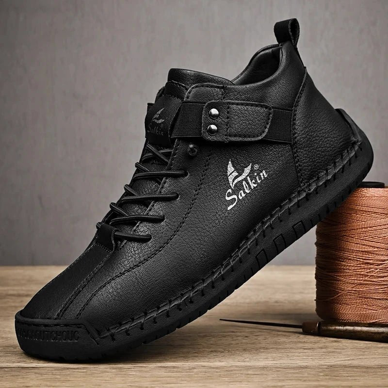 New 2025 Handmade Leather Casual Men Shoes Design Sneakers Man Breathable Leather Shoes Men Ankle Boots Outdoor MANDOTOS