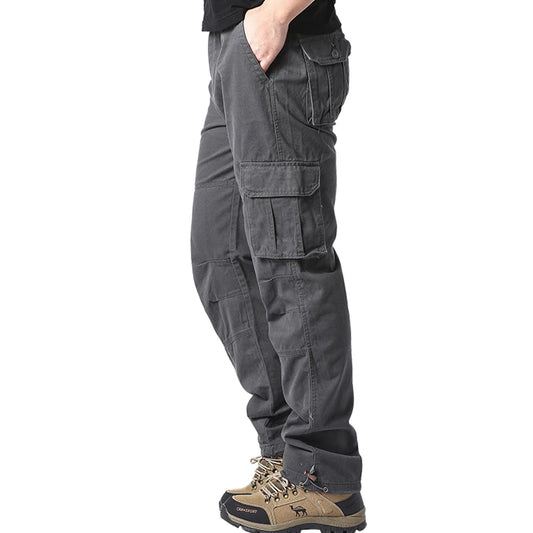 Large Pocket Loose Overalls Men's Outdoor Sports Jogging Tactical Pants Elastic Waist Pure Cotton Casual Work Pants - MANDOTOS
