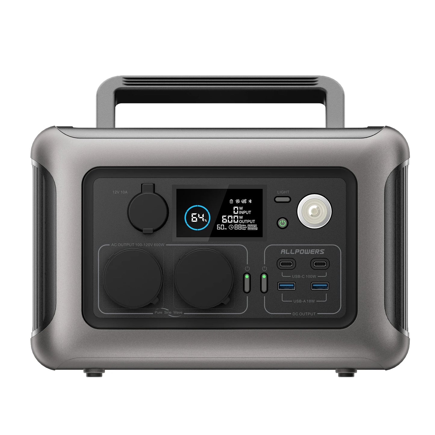 ALLPOWERS Portable Power Station R600, 299Wh LiFeP04 Battery with 2x 600W (1200W Surge) AC Outlets for Outdoor Camping RV Home
