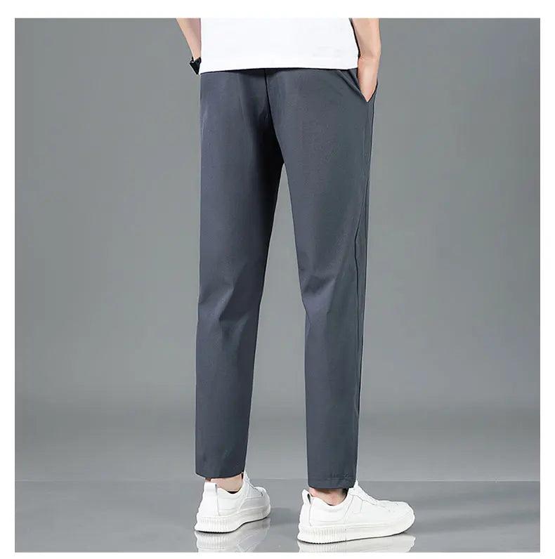 Ice Silk Men's Pants 2025 Summer New Black Gray Thin Business Casual Pants Outdoor Elastic Breathable Straight Leg Sweatpants - MANDOTOS