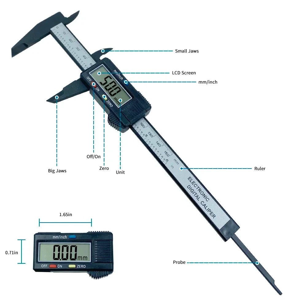 150mm 100mm Electronic Digital Caliper Carbon Fiber Dial Vernier Caliper Gauge Micrometer Measuring Tool Digital Ruler MANDOTOS