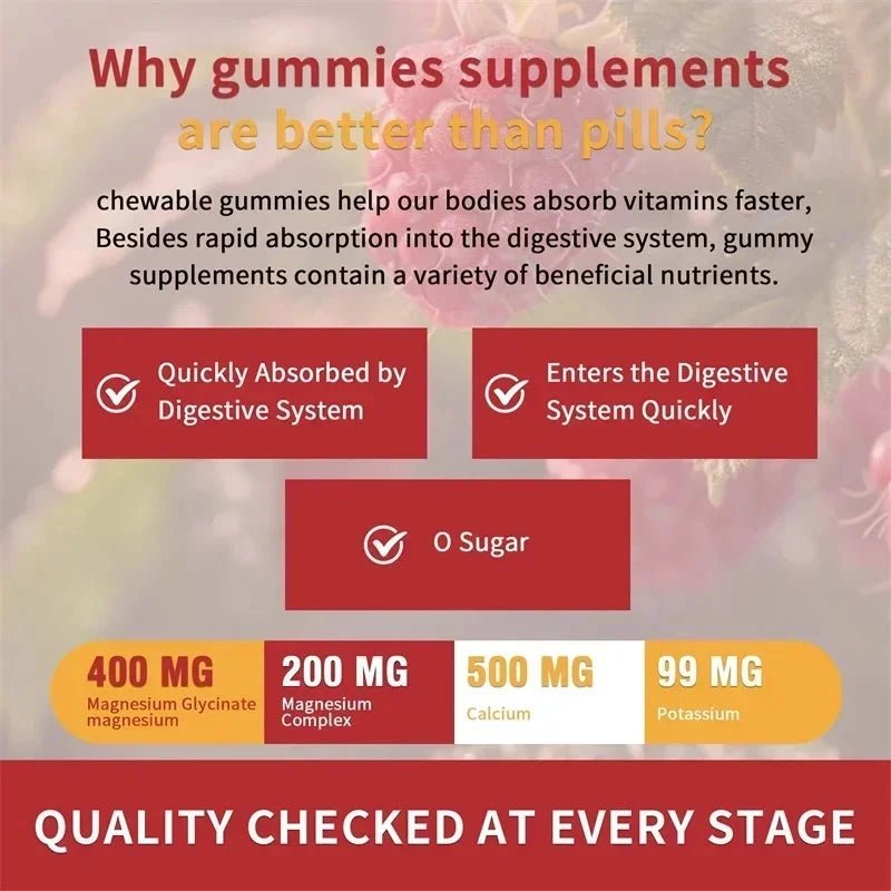 Magnesium Glycinate Gummies - Calm, Relieves Stress, Promotes Sleep, Support Memory, Concentration & Muscle Spasms - 120pcs MANDOTOS