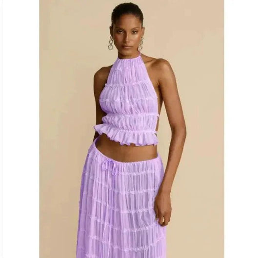 2-Piece Chic Halter Dress Suit Set - MANDOTOS