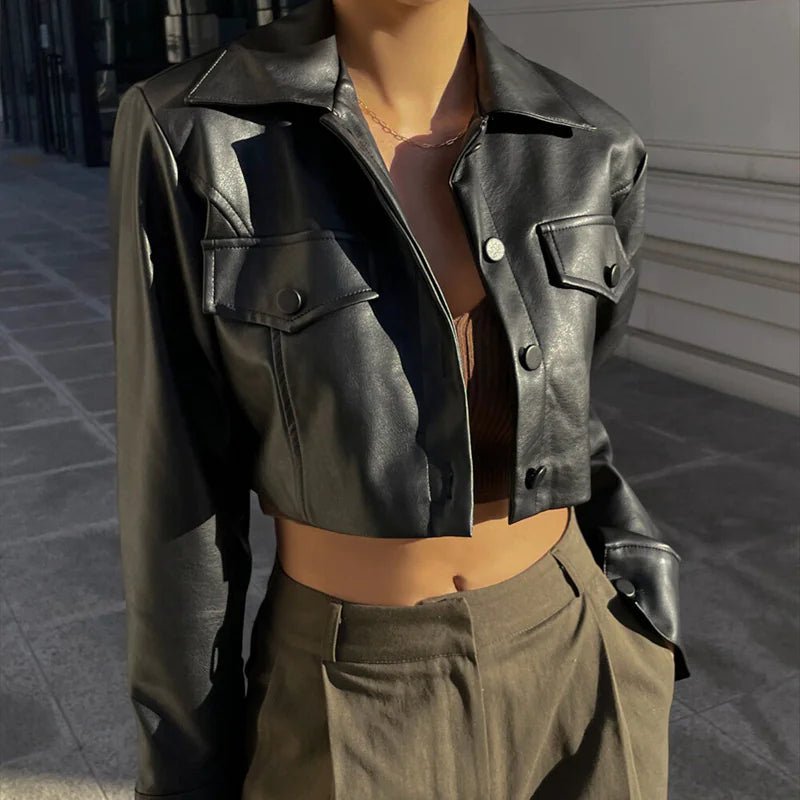 Vogue PU Cropped Jacket - MANDOTOS INTERNATIONAL