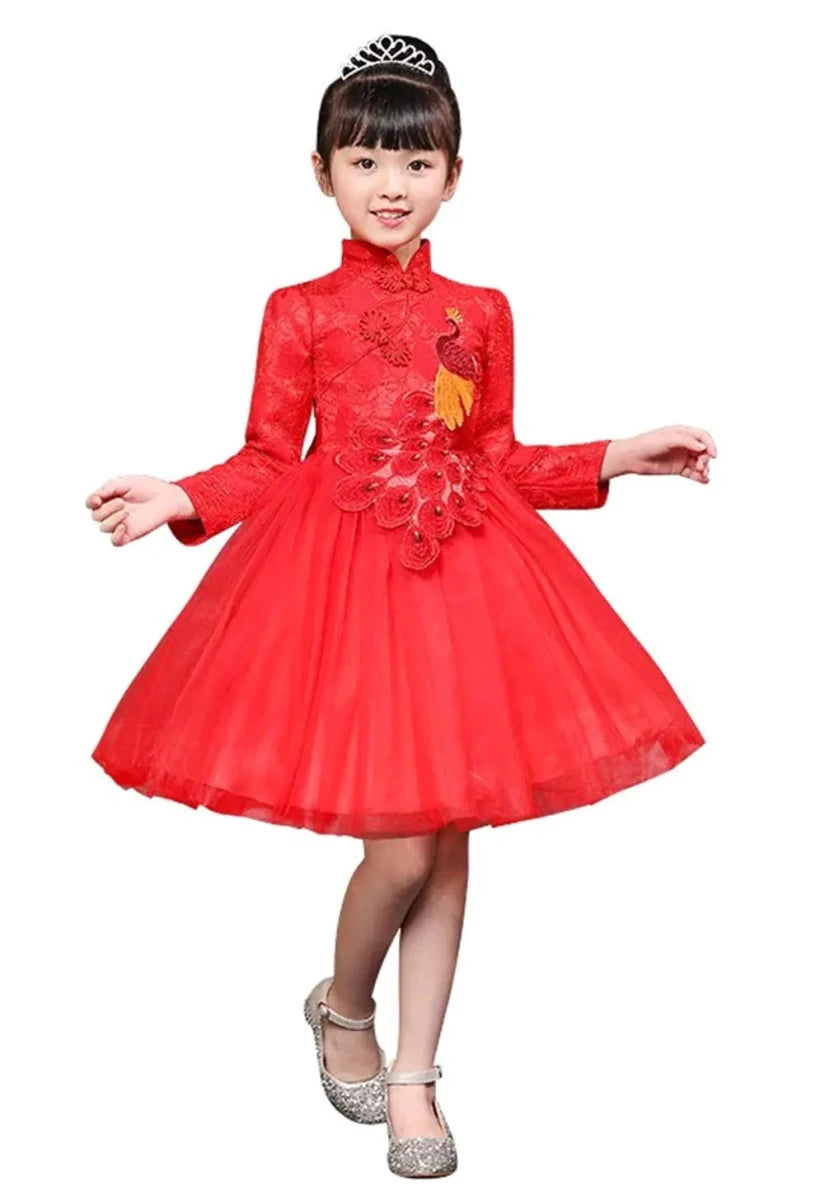 Peacock Princess Embroidered Cheongsam Dress for Girls 3 - 10 - MANDOTOS INTERNATIONAL