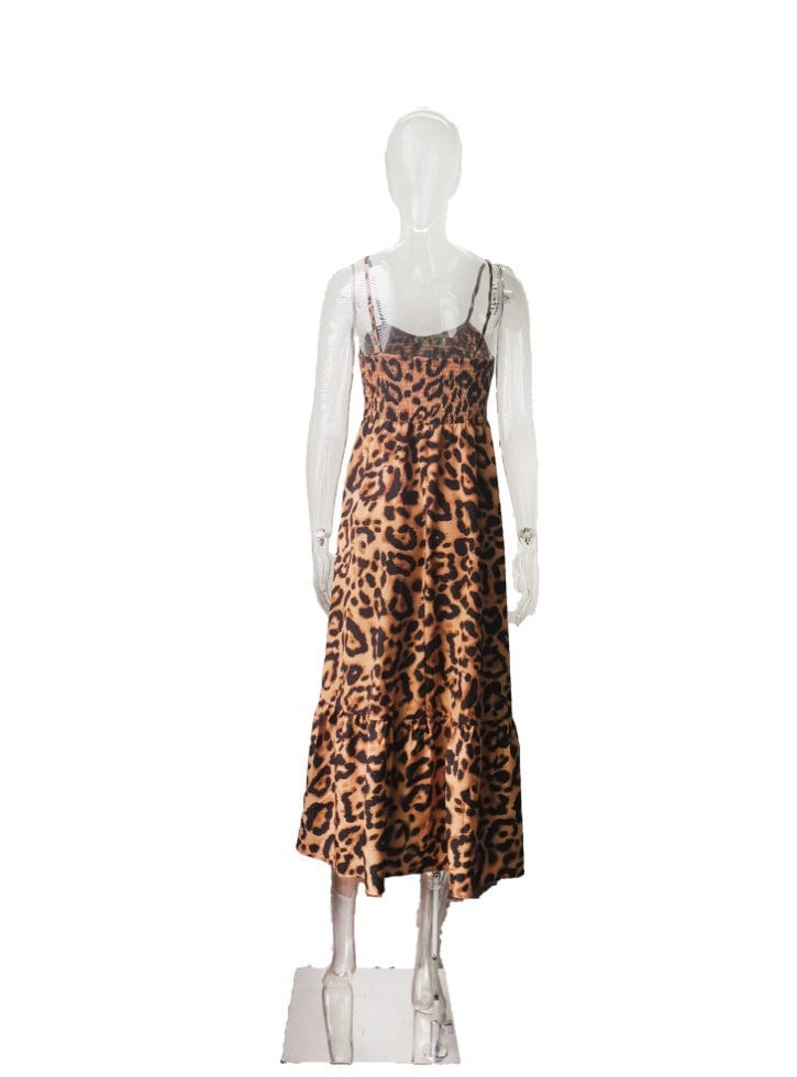 Chic Leopard Midi Suspender Dress