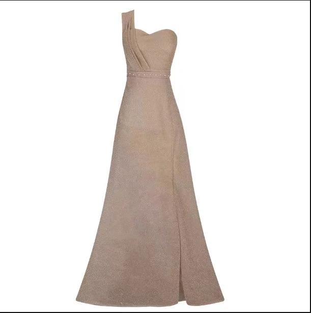 Women's Clothing One-shoulder Sleeveless Bronzing Split Dress MANDOTOS
