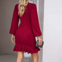 Women's Puff Long Sleeve Dresses Fashion Graceful Solid Color Slim Hip-covering Short Dress Womens Clothing