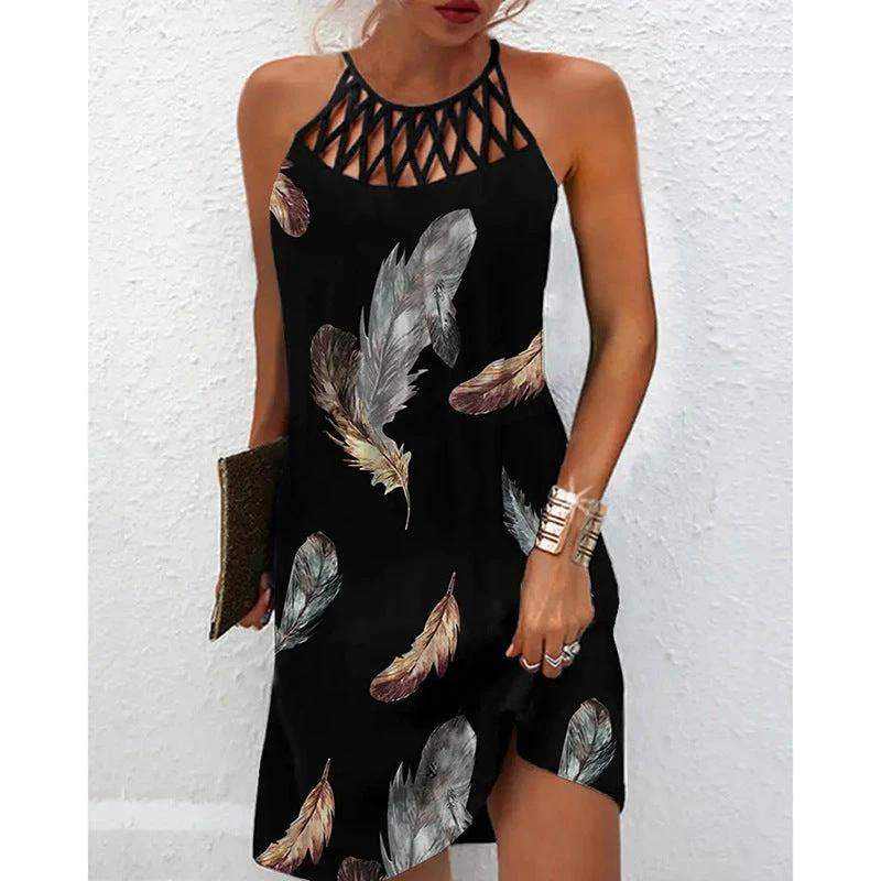 Fashion Print Dress Casual Halterneck Dresses For Women Summer Clothes MANDOTOS