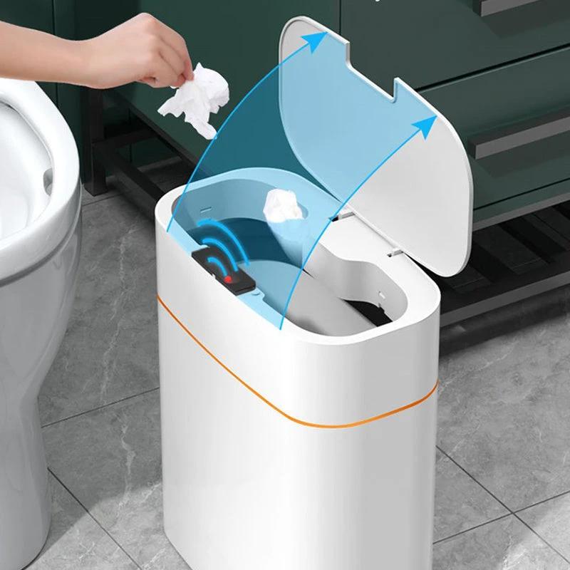 Smart Trash Can with Automatic Opening and Multiple Functions - White ABS Material - MANDOTOS