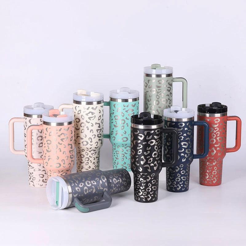 40 Oz Tumbler With Handle Straw Insulated, Stainless Steel Spill Proof Vacuum Coffee Cup Tumbler With Lid Tapered Mug Gifts For Valentine Lover Suitable For Car Gym Office Travel - MANDOTOS