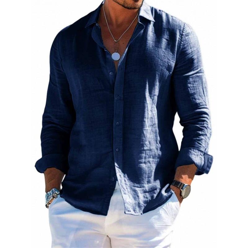 Men's Long Sleeve Shirt Casual Loose Lapel Button Top Solid Color Plus Size Blouse Clothing - MANDOTOS INTERNATIONAL0