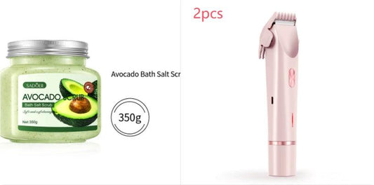 Ancient Energy 2-in-1 women's electric hair remover with double head shaver for pubic, body, and facial hair, wet and dry use.