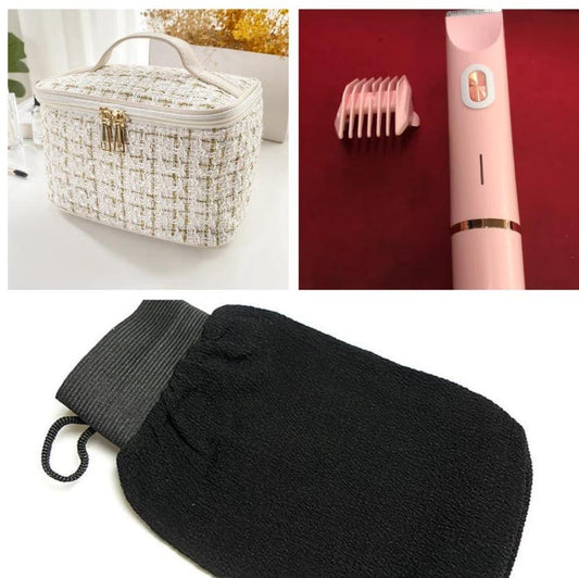 Ancient Energy 2-in-1 women's hair remover with double head shaver and electric trimmer for wet and dry body and pubic hair.