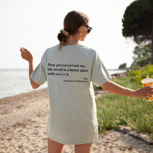 Ancient Energy women's letter T-shirt with round neck, short sleeves, and slogan print, casual fashion top for women.