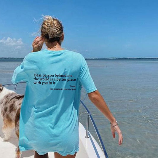 Ancient Energy women's fashion letter T-shirt with round neck, short sleeves, and slogan print, casual and stylish top.