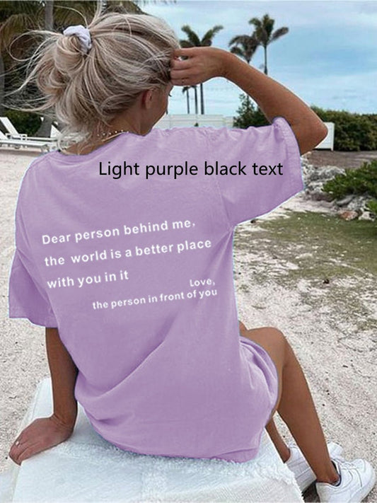 Ancient Energy women's fashion letter T-shirt with round neck and short sleeves featuring a slogan design.